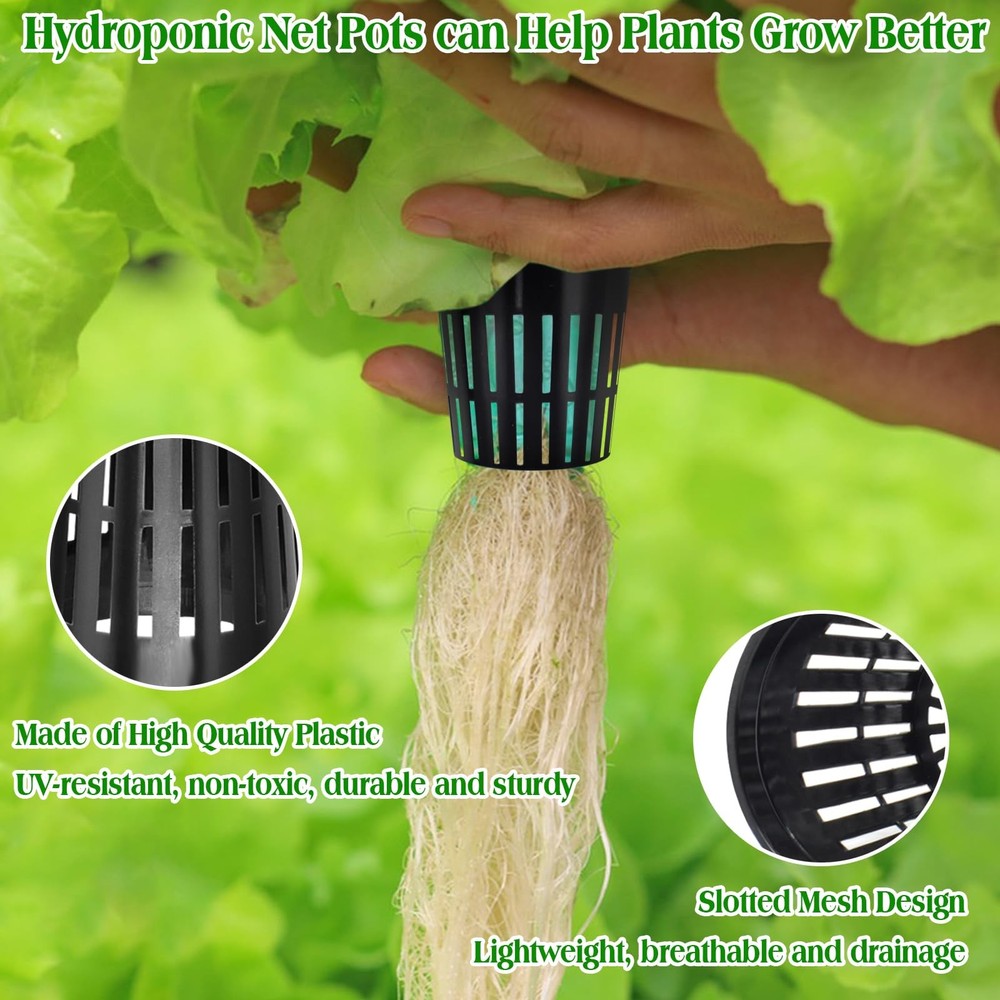 2 Inch Net Pots for Hydroponics, 100 Pack Mesh Net Cups Hydroponic Baskets Pl...