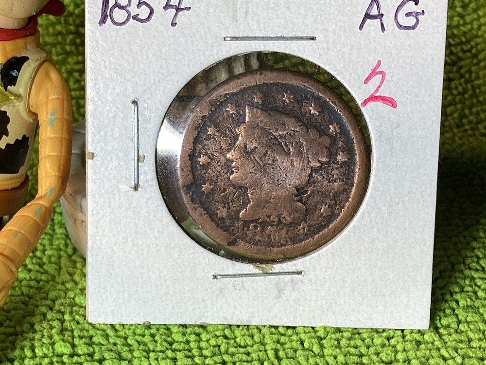 1854 BRAIDED HAIR LARGE CENT LOWER GRADE
