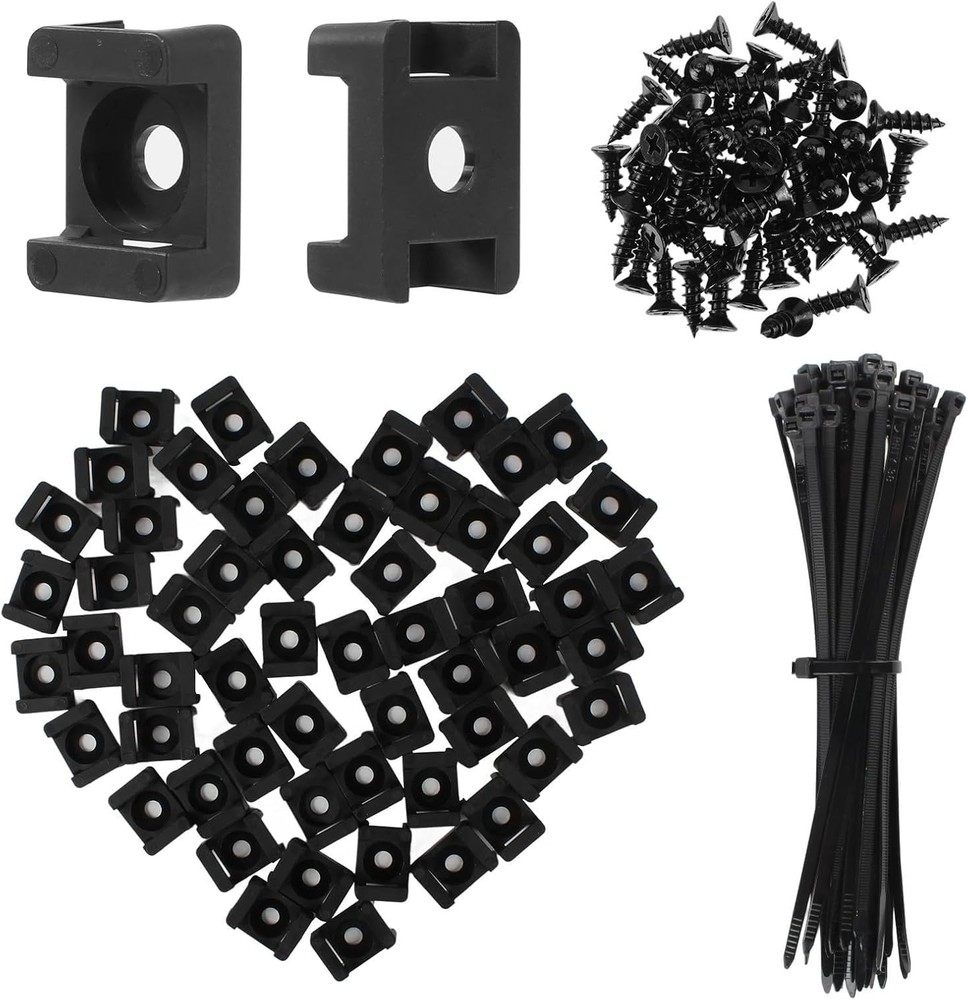 Premium Cable Zip Tie Mounts Kit - 60 Pas Wire Manament Holder & Cable