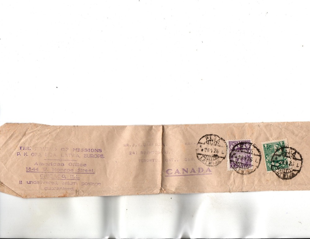 Latvia 1926-Wrapper to Canada