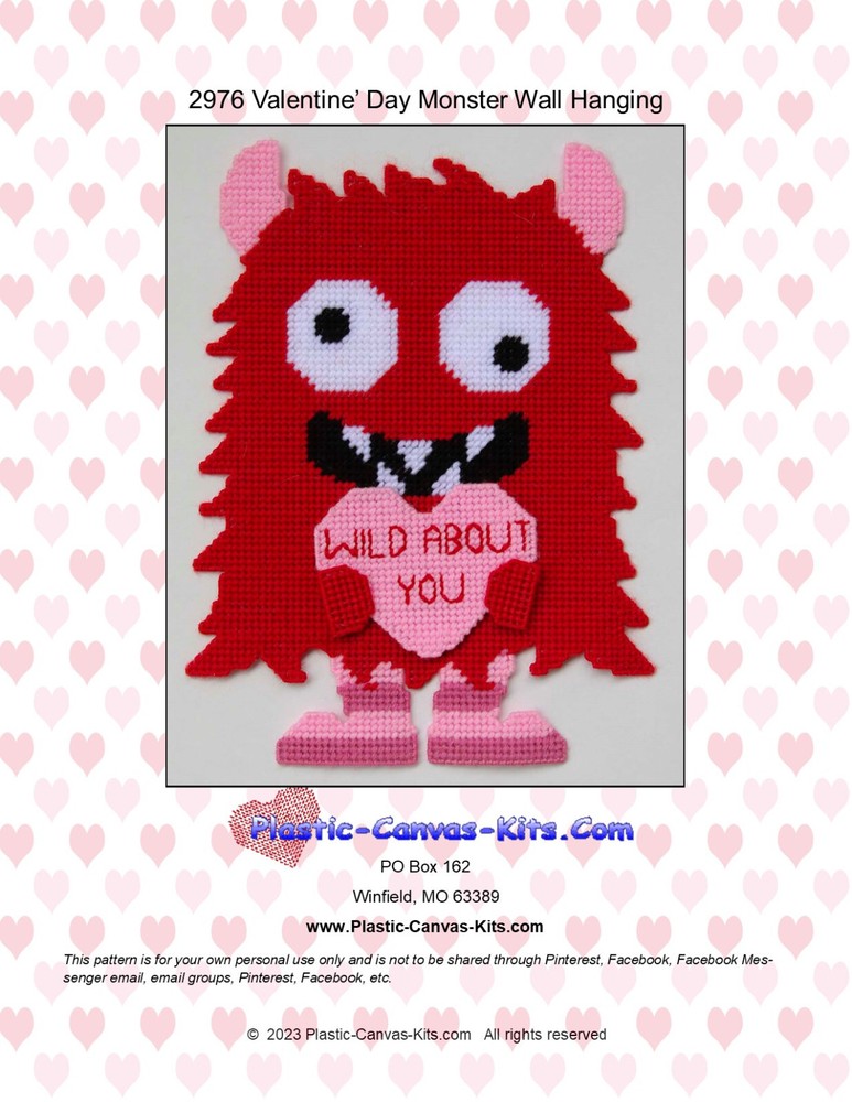 Valentine's Day Monster Wall Hanging-Plastic Canvas Pattern or Kit
