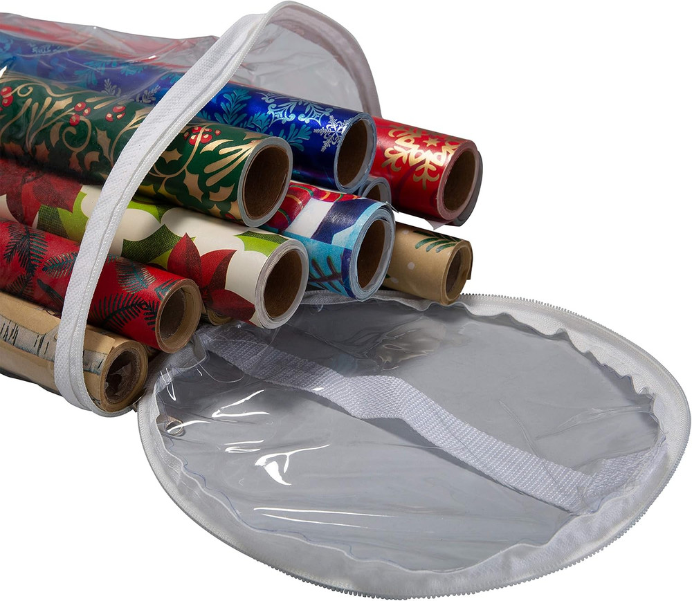 Clear Gift Wrap Storage Bag | Holds 30" Long Wrapping Paper Rolls | Clear | Zipp