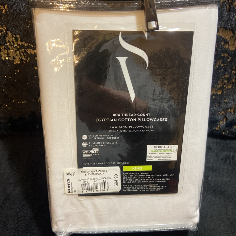 Simply Vera Wang 800 Thread Egyptian Count King Pillowcase Set. Bright White