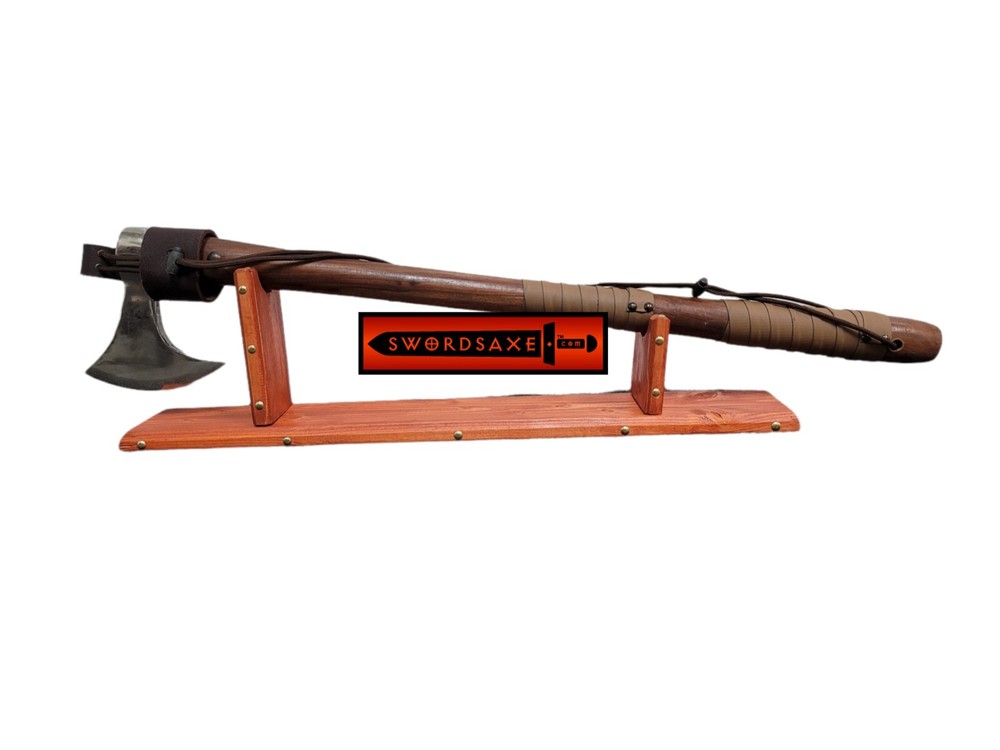 Two Handed Stainless Steel Bearded Viking Axe Solid Hardwood Handle Belt Loop