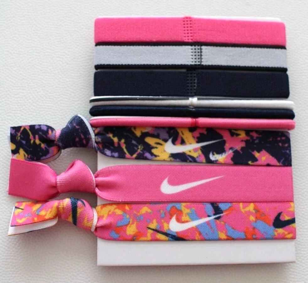 Nike Ponytail Holders 9 Pack Youth Mixed Pinksicle/Black/Obsidian