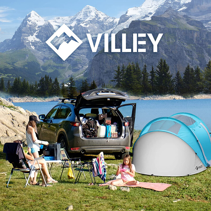 VILLEY 4 Persons Camping Tent Pop Up Tent Waterproof Automatic Setup Easy Fold