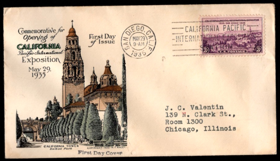 SC# 773 FDC - California-Pacific Exposition - WT Raley cachet