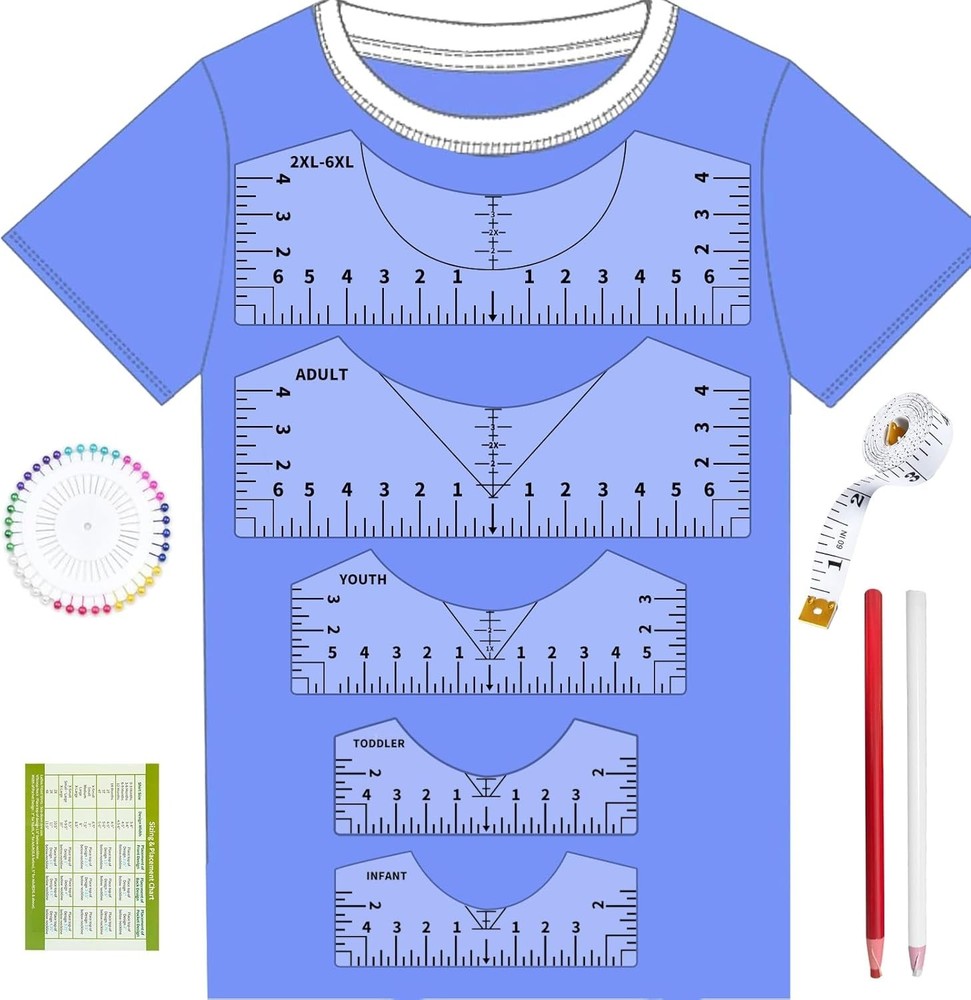 Versatile 5-Piece T-Shirt Ruler Set for DIY Vinyl Alignment & Crafting Projects