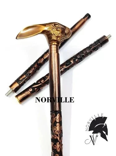 Handmade Carved Designer Style Solid Rabbit Head Handle Wooden Stick Cane Gift