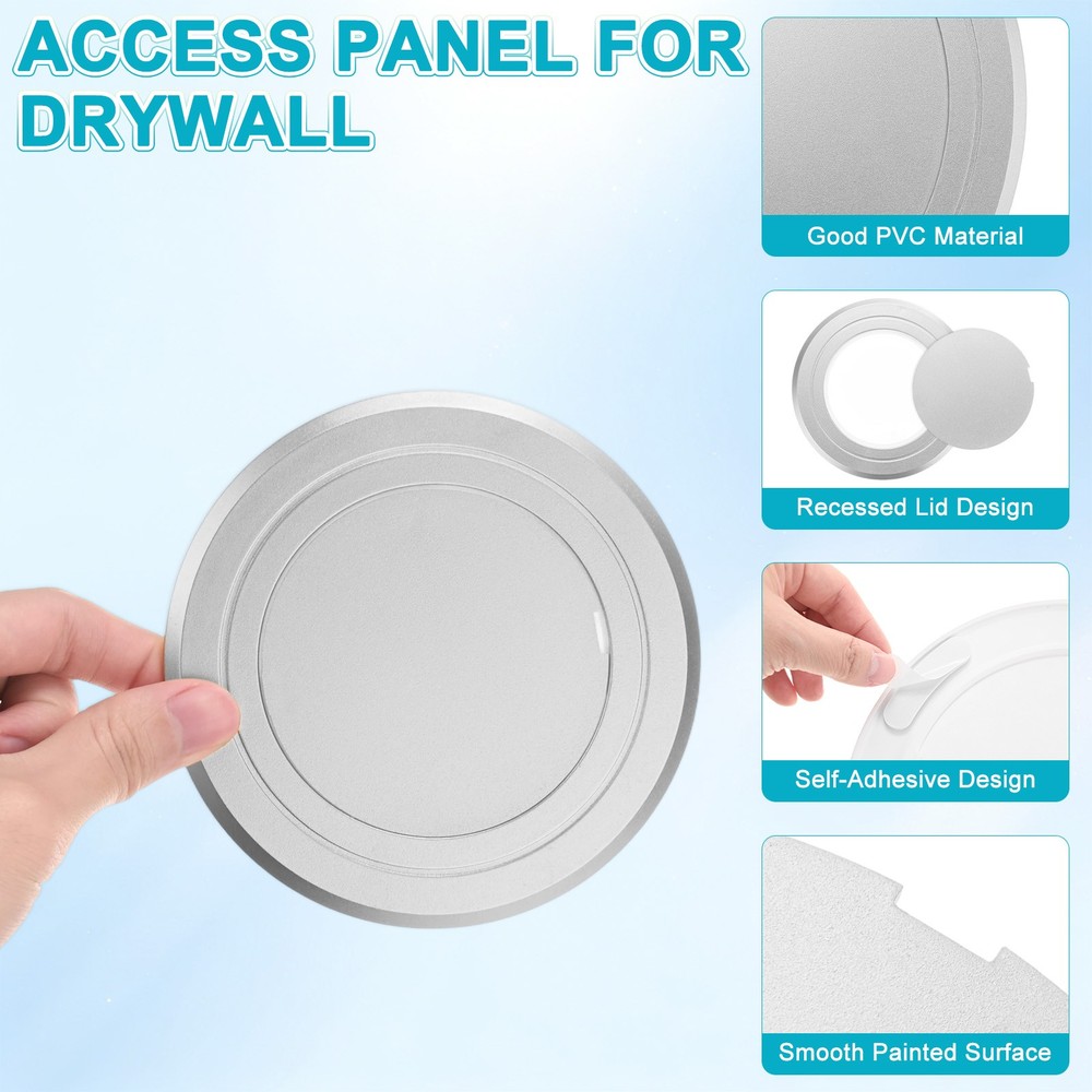 2-Pack Access Panel for Drywall, 3x3 Inch Round Plastic Removable [Silver Tone]