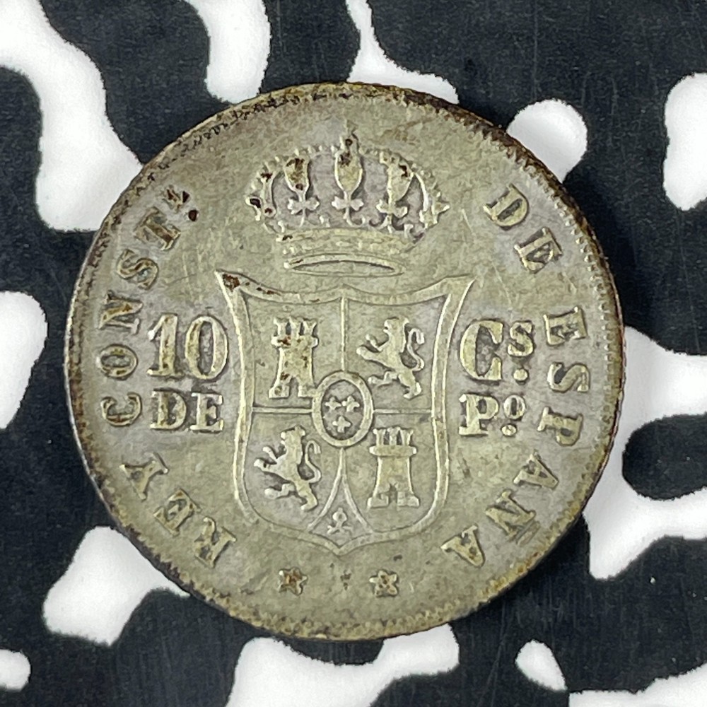 1885 Spain 10 Centimos Lot#F0163 Silver!