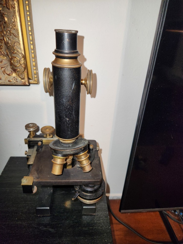 C. 1900 Antique Bausch Lomb Microscope w/ Stage & Light Source