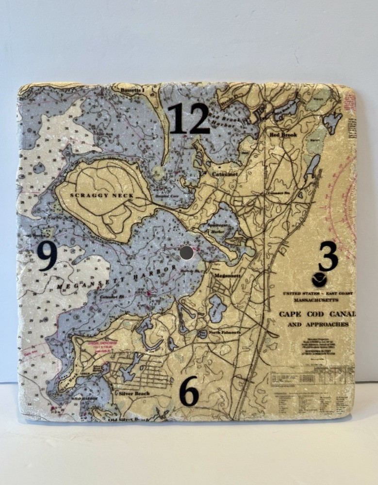 Nautical Chart Cape Cod Canal Clock Face(only)Botticino Marble HandCrafted N.Eng