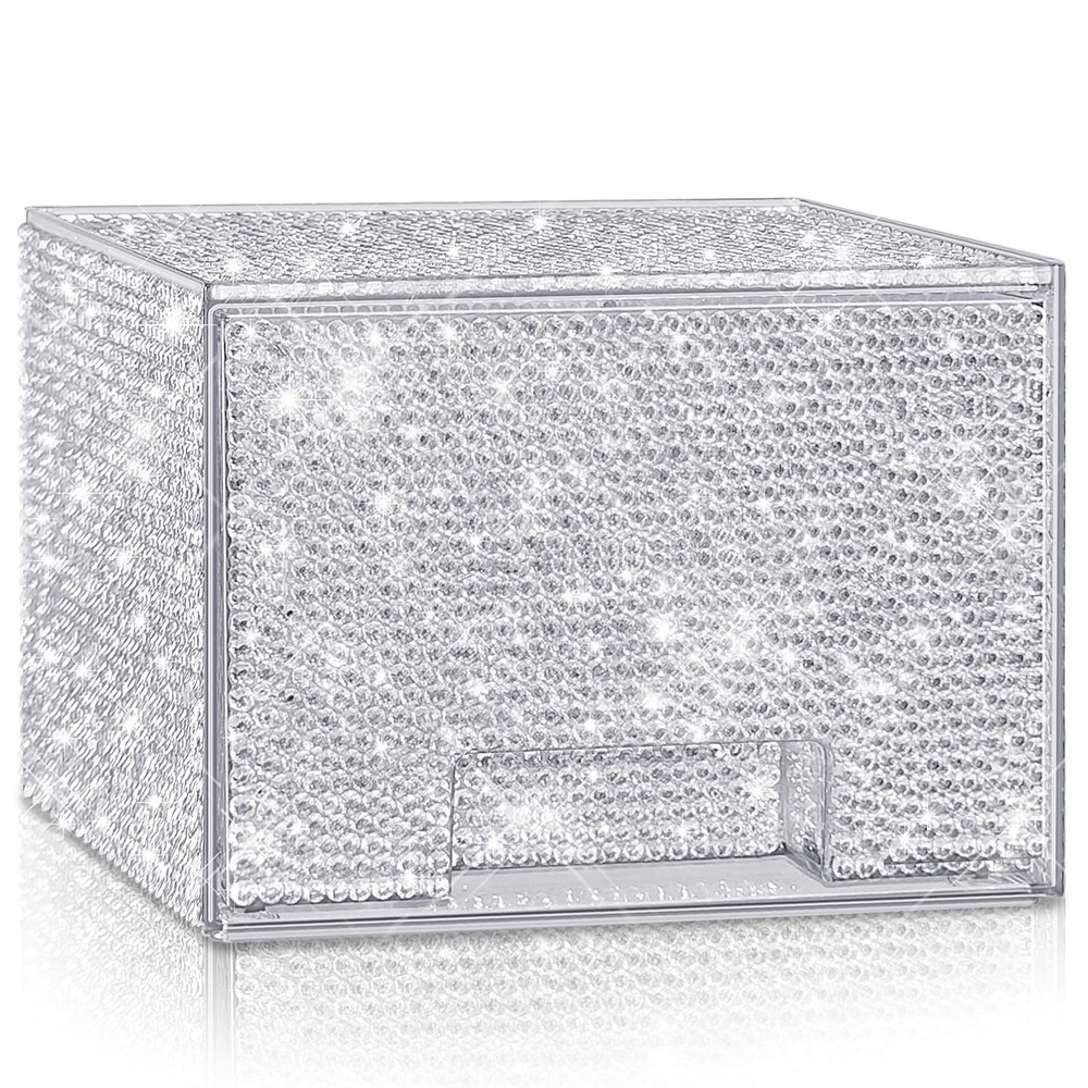Bling Stackable Cosmetic Organizer with Silver Rhinestones, Glitter Acrylic D...