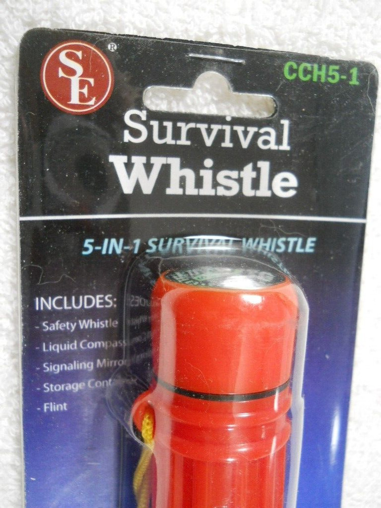 5 in 1 Survival Whistle Compass Fire Flint Storage Container Mirror ABS Plastic