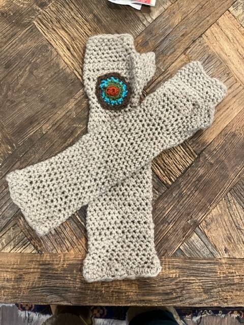 Hand knitted gloves and winter headbands