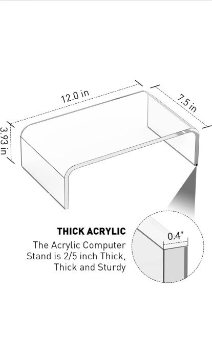 Monitor Laptop Computer Stand Acrylic Riser Printer Audio Hi-Fi Stand 4”x12.5”