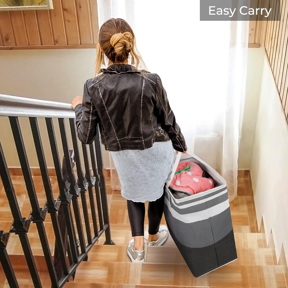2 Pack Large Laundry Baskets, Waterproof, Freestanding Laundry Hampers, Colla...
