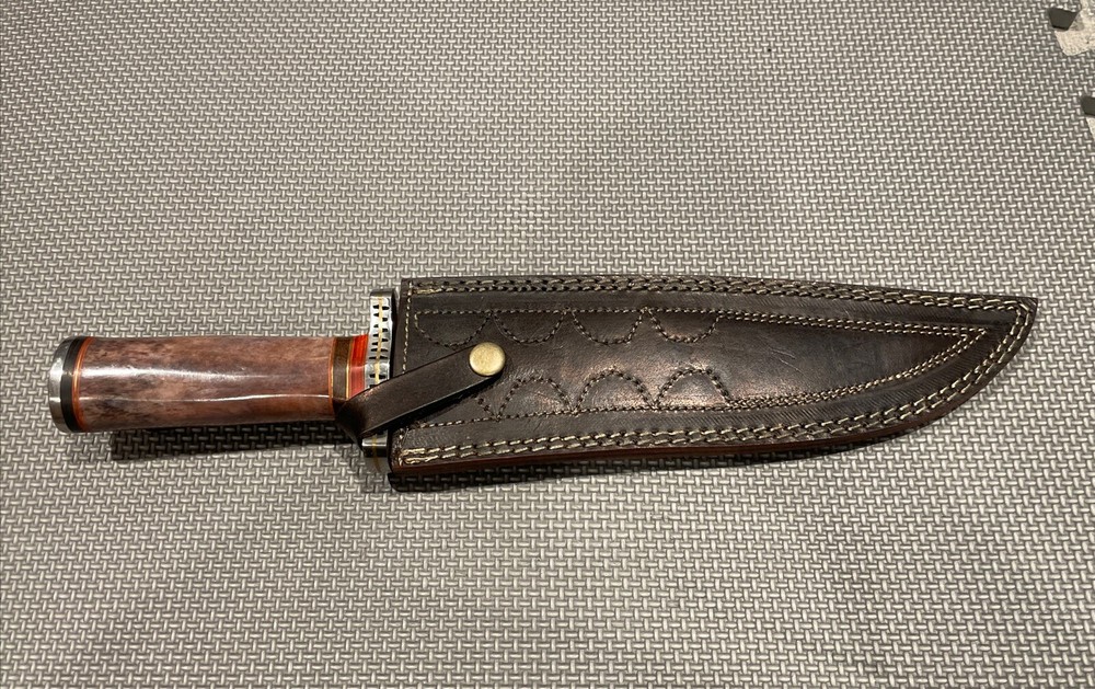 CUSTOM DAMASCUS BOWIE HUNTING KNIFE With GUARD STAINED-BONE HANDLE