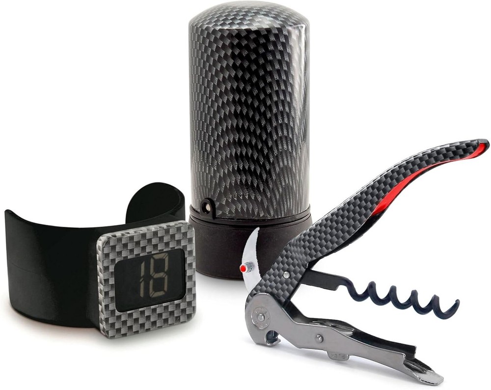 Pulltex: Monza: Set 3 pcs: Wine Accessories Set Carbon Fiber Effect