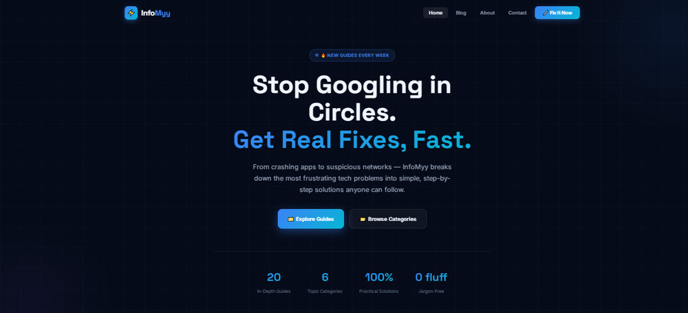 Tech Fix Website + Domain infmyy.com - Ready Guides & Troubleshooting Sit