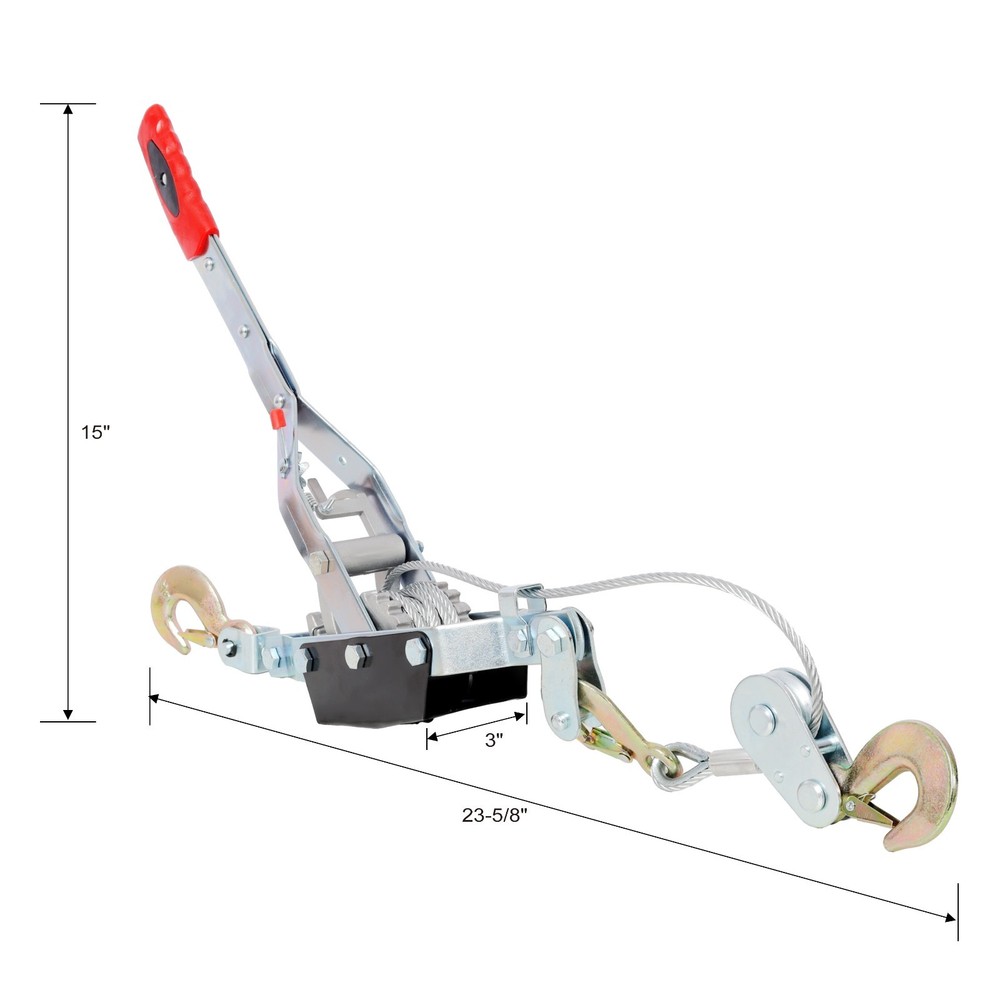 4 Ton Power Puller Hand Winch Steel Cable Puller Double Gear w/3-Hook 12FT Cable