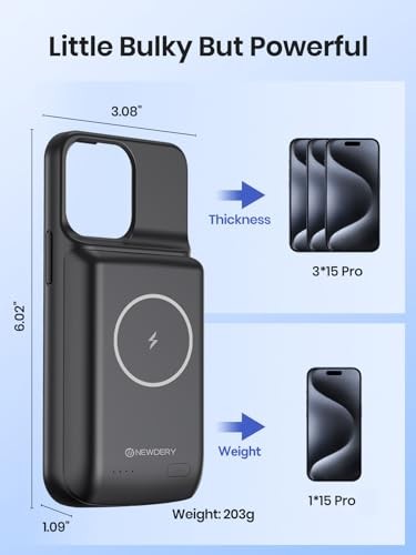 Battery Case for iPhone 15 Pro/iPhone 15 10000mAh, USB C Qi Wireless Charging