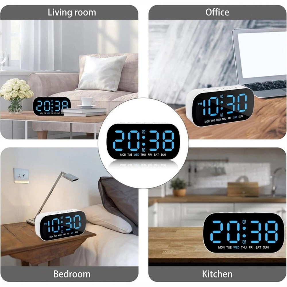 White Large LED Display Electric Digital Alarm Clock With Snooze Function