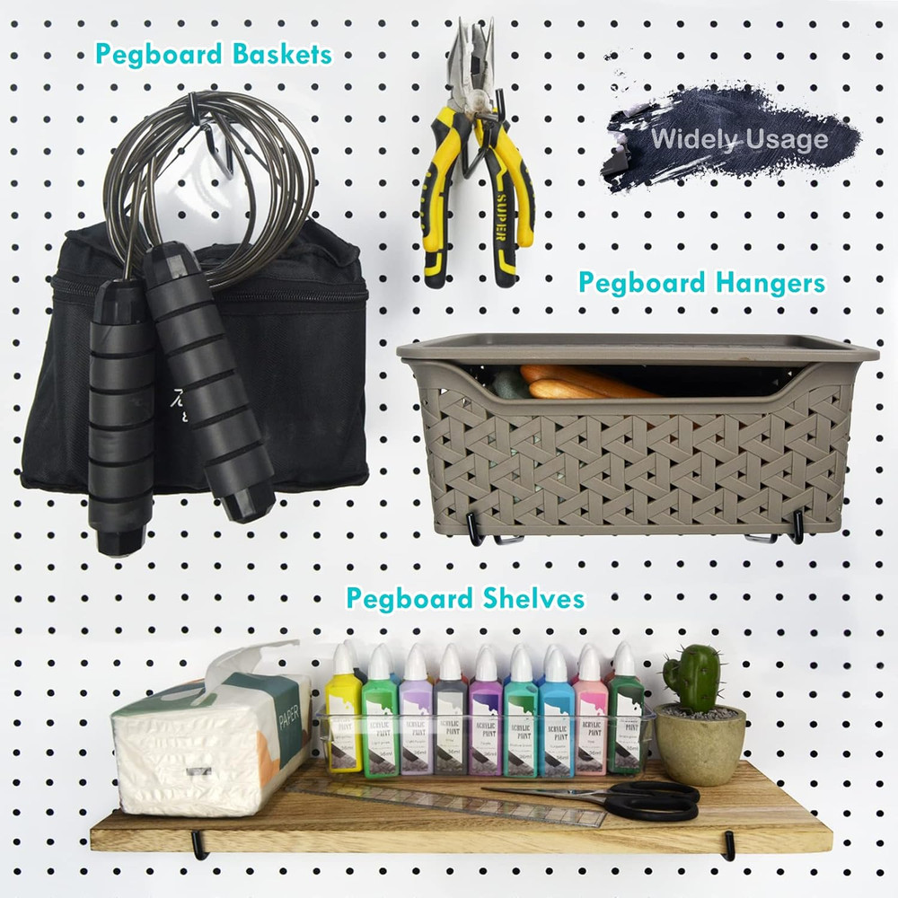 Pegboard Shelf Hooks, 8PACK 6" Black Metal Utility Hook Set, 1/4 Inch Peg Board
