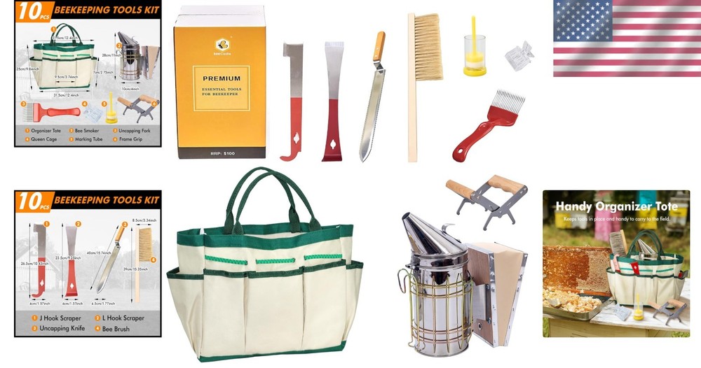 9-Piece Beekeeping Tools Kit with Durable Organizer Tote for Safety & Efficiency