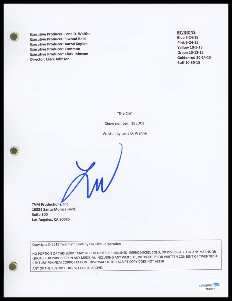 Lena Waithe "The Chi" AUTOGRAPH Signed Complete Full Pilot Episode Script ACOA