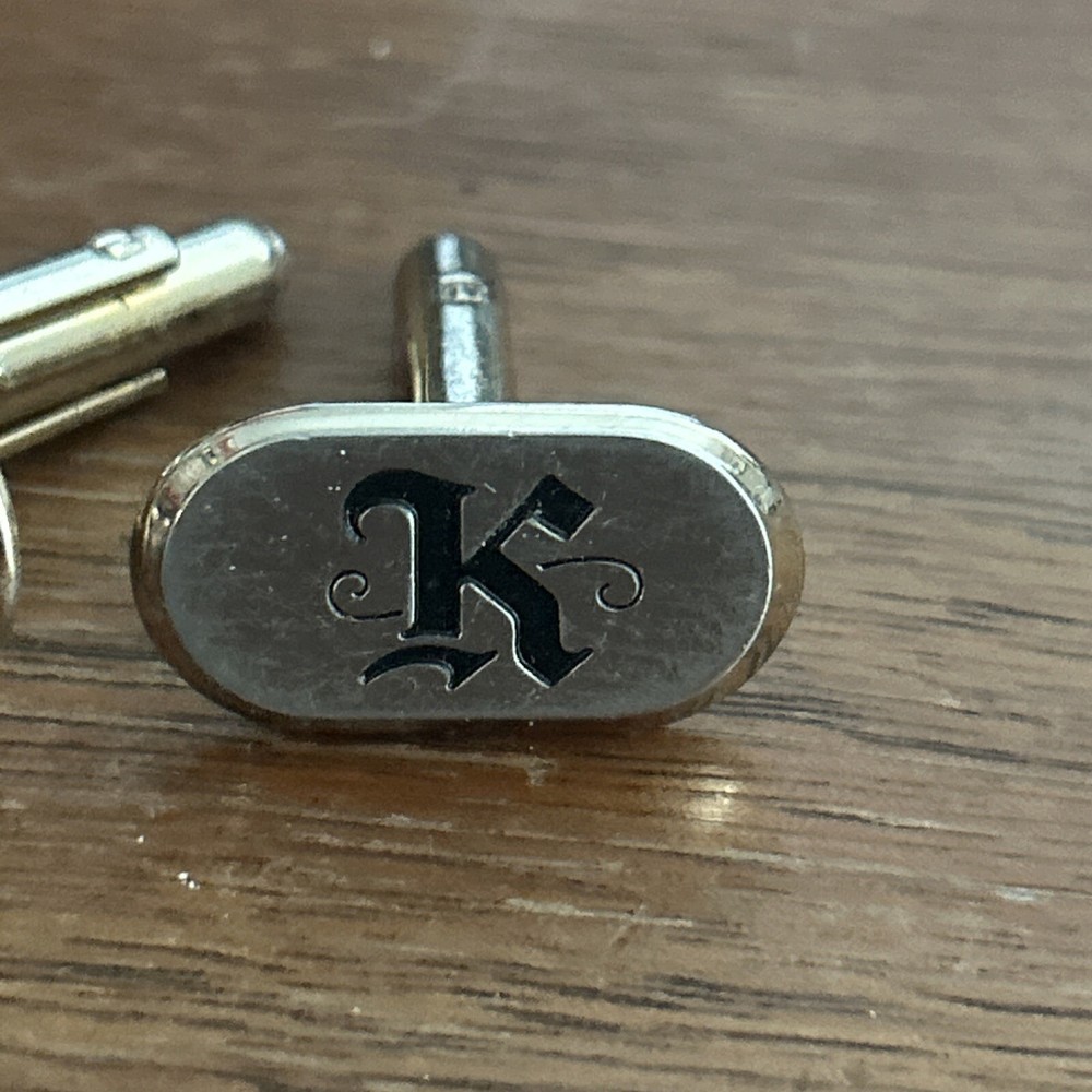 Vtg Gothic Script Style Letter "K" Initial Cufflinks