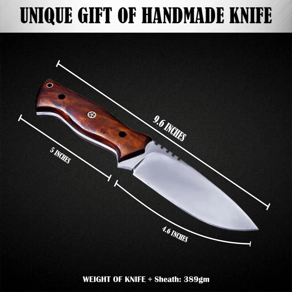 Fixed Blade Hunting Knife – 9.6" Forged Stainless Tracker Razor Sharp w/ Sheath