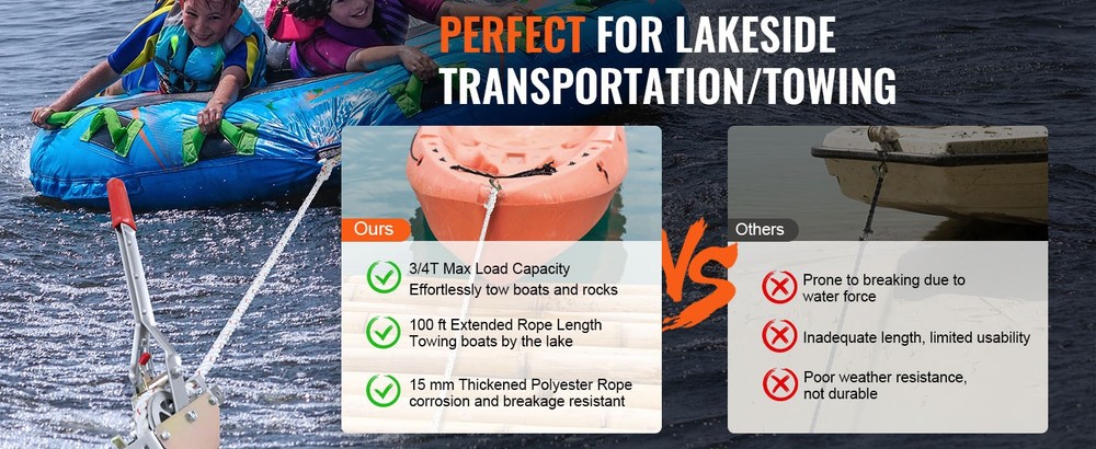 Rope Puller 1653lbs Pulling Capacity with 100' 0.6" Diameter Come Along Winch