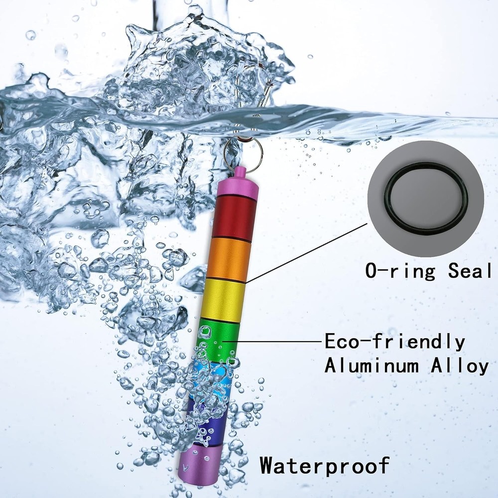 Small Portable Metal Pill Organizer Case Keychain, Stackable Rainbow