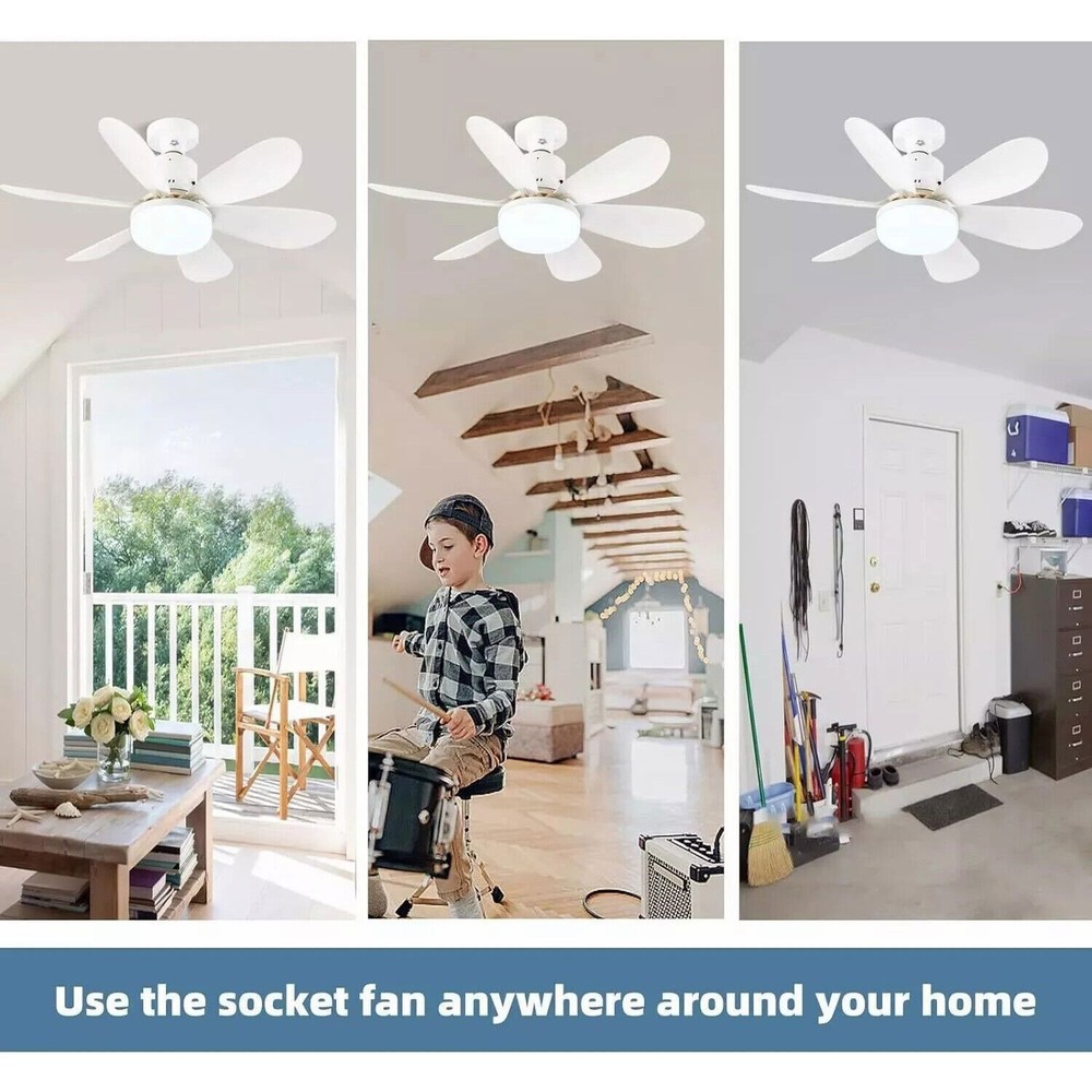 Ceiling Fan E27 Socket Fan 30W with Dimmable LED Light Remote Controller 3 Speed