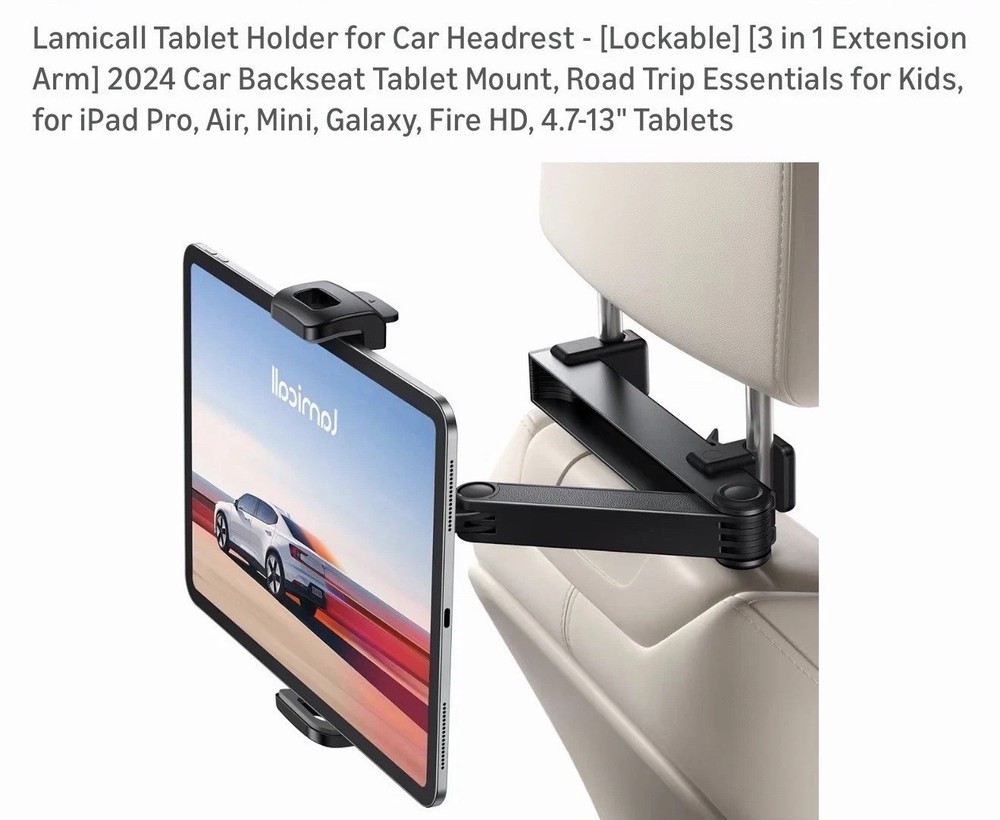 Tablet Holder For Car Headrest Black