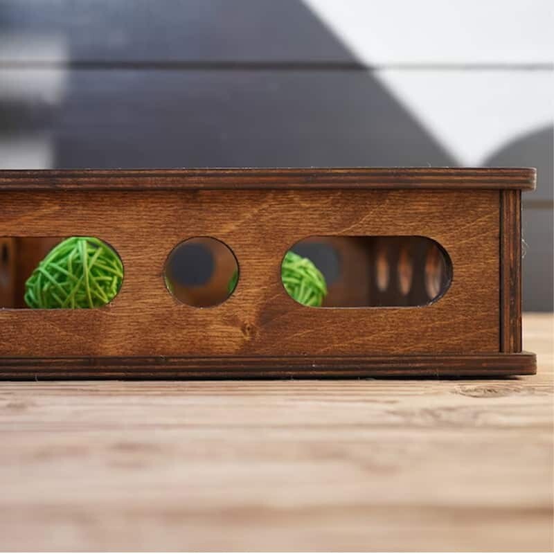 Interactive Persian Cat Hunting Catching Maze Glazed Wooden Box Multiple Opening