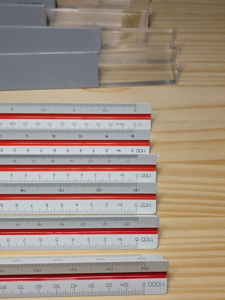 Linex Triangular Graphics Engineering Drawing ruler Lot Of 6 & case Free Shippin