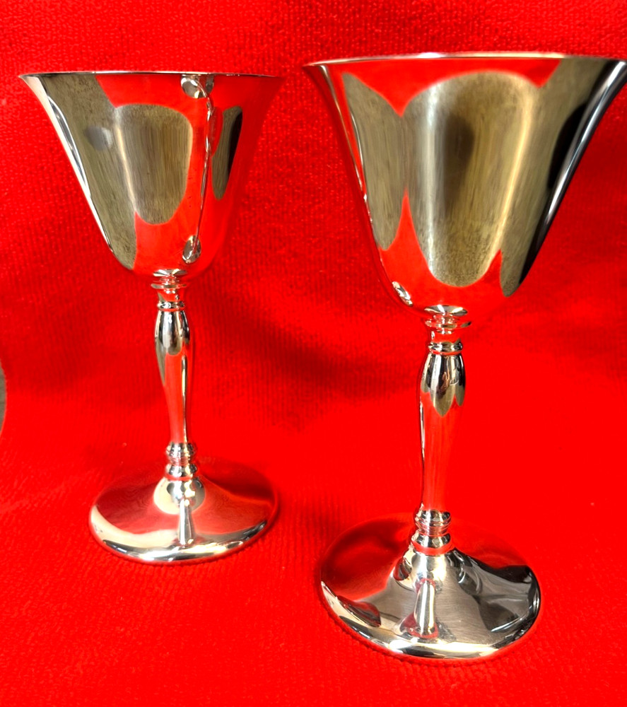 Two-(2) Vintage Sheffield Silver Plate Fluted Wine Glasses