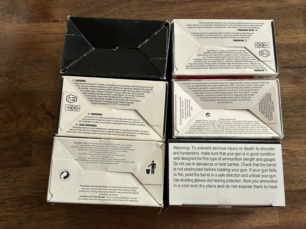 Lot of 6 EMPTY 12 Ga Shotgun Shell Boxes