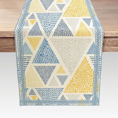 Yellow Blue Table Runner, Abstract Geometric Art Table Runners for Dining