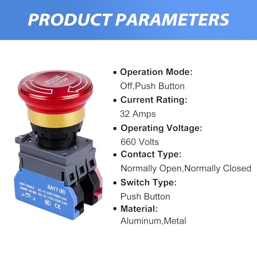 Emergency Stop Button 440V Latching Push Button Switch, 22mm Aluminum Alloy 32A