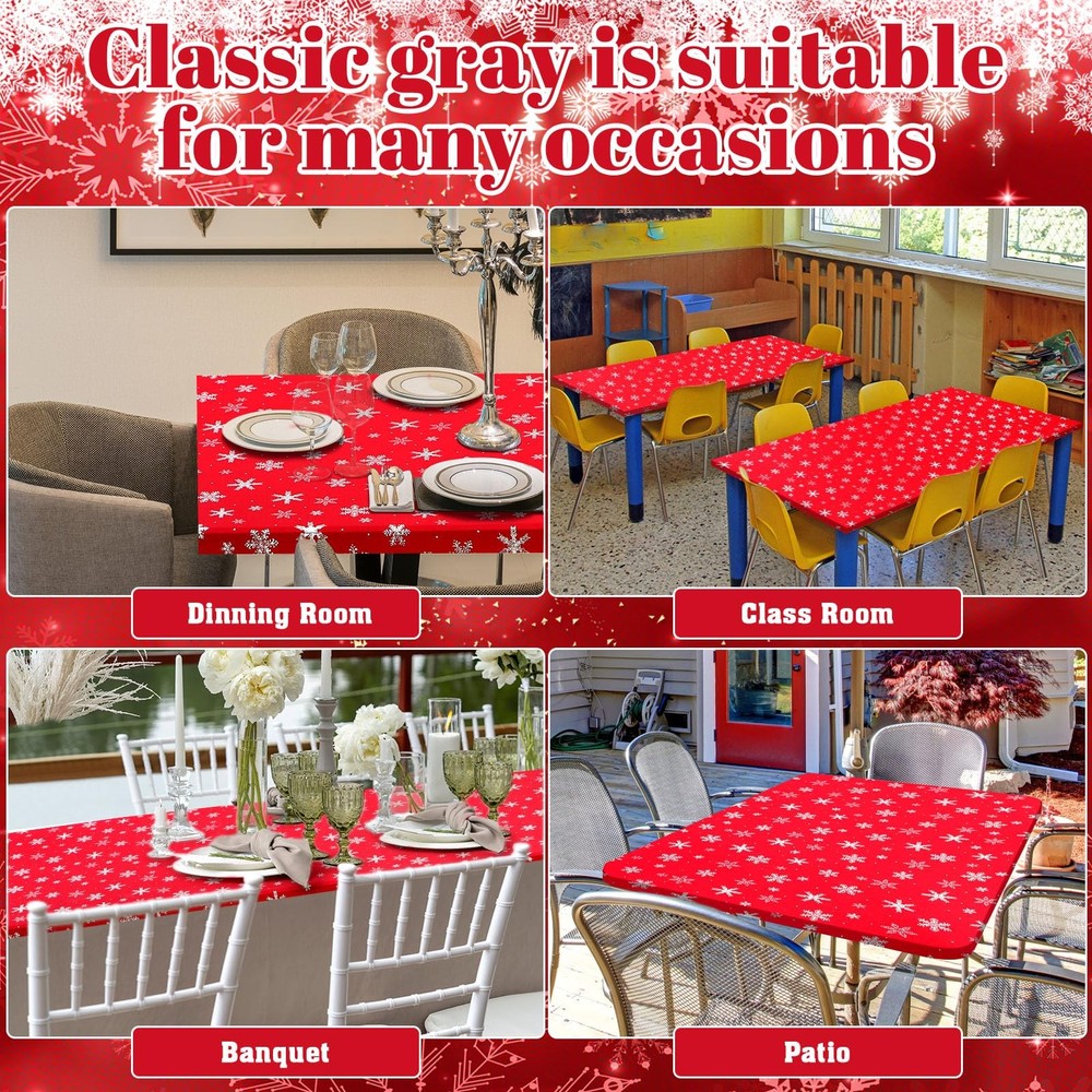 Mixweer 3 Pcs Snowflake Tablecloth Elastic Edge Tight Fitted Rectangle Folding T