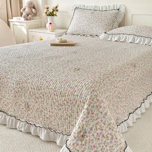 Bed Cover Quilted Bedsheet Singe/Double Floral Mattress Protector Soft Sheets