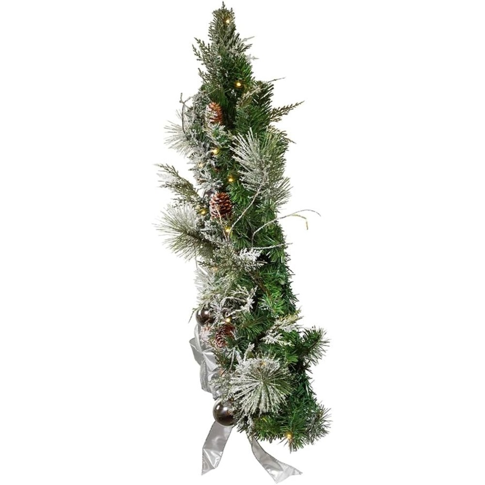 Kurt Adler Pre Lit Decorative Pinecone Wall Tree White and Silver, 26in