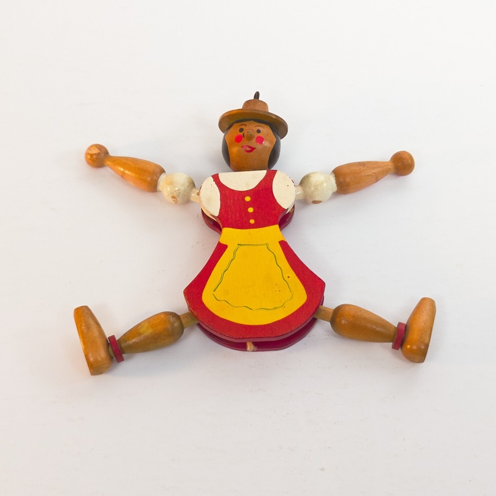 Vintage Wooden Puppet String Jumping Jack Pull Toy