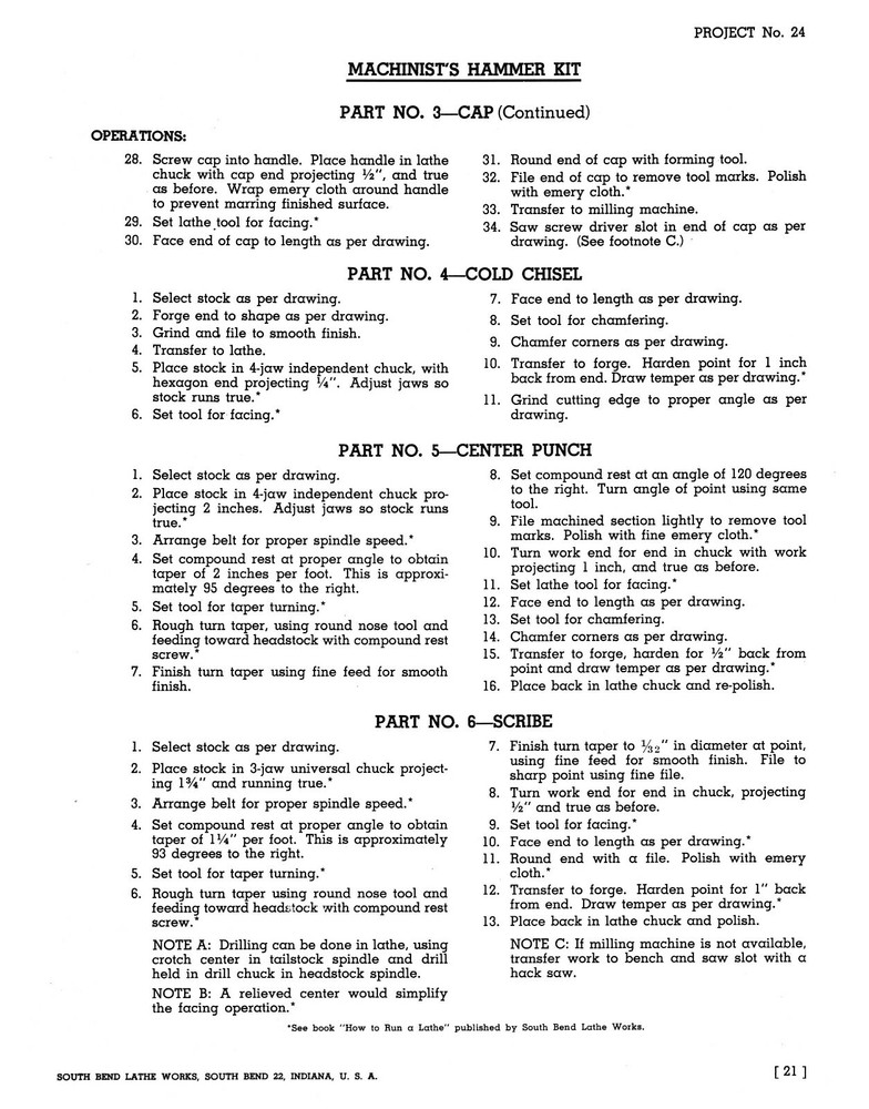 South Bend Machine Shop Course Training Instruction Manual #914