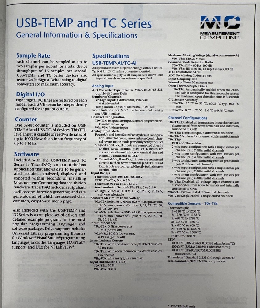 Measurement Computing USB-TC Thermocouple Module 8-Channel