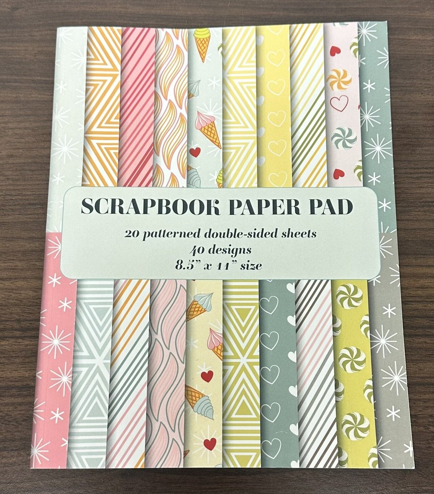 Scrapbook Paper Pad: 20 Patterned Double Sided Sheets 8.5" x 11" (Decorative)